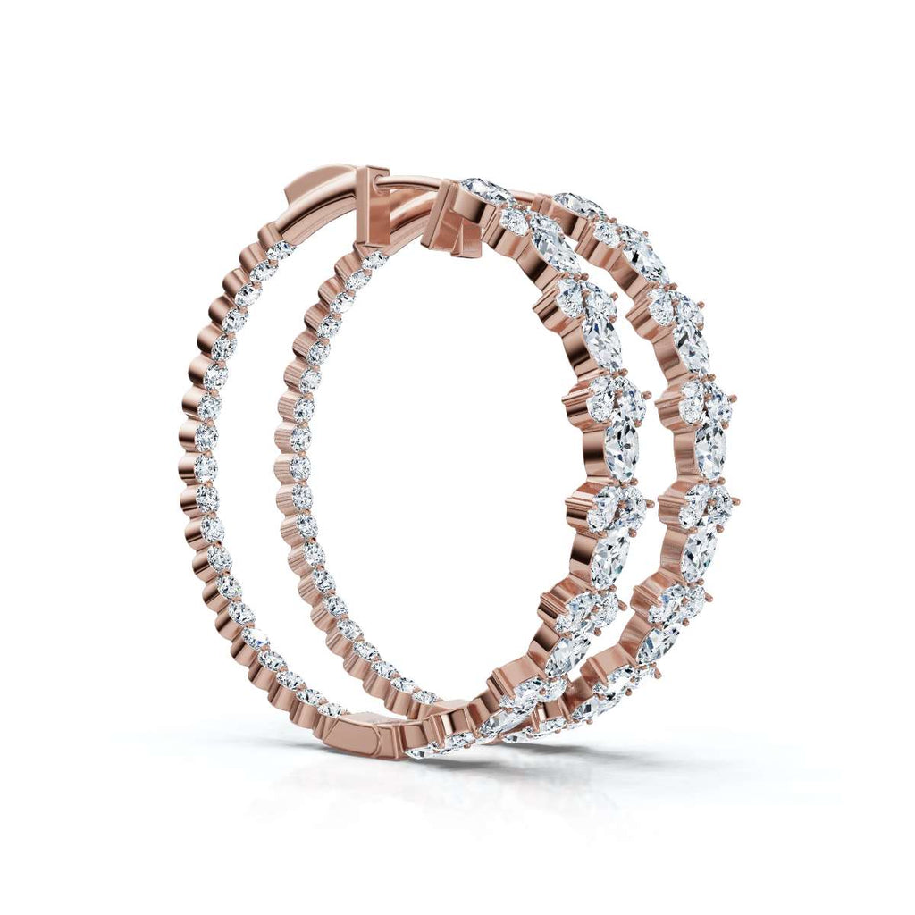 The Sovereign Mosaic: 7.84 CTW Mixed-Cut Multi-Shape Inside-Out Diamond Hoop Earrings 14K-18K Gold/Platinum