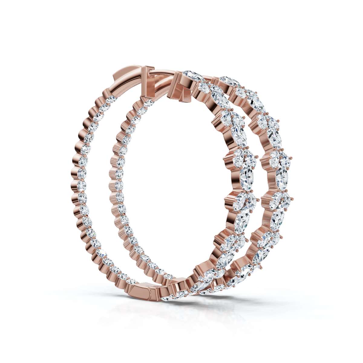 The Sovereign Mosaic: 7.84 CTW Mixed-Cut Multi-Shape Inside-Out Diamond Hoop Earrings 14K-18K Gold/Platinum