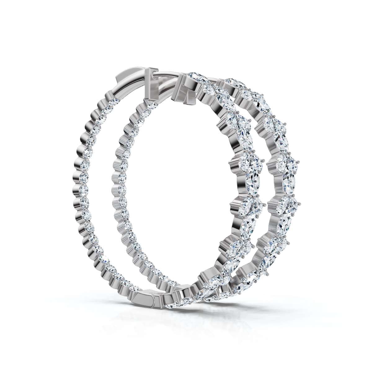The Sovereign Mosaic: 7.84 CTW Mixed-Cut Multi-Shape Inside-Out Diamond Hoop Earrings 14K-18K Gold/Platinum