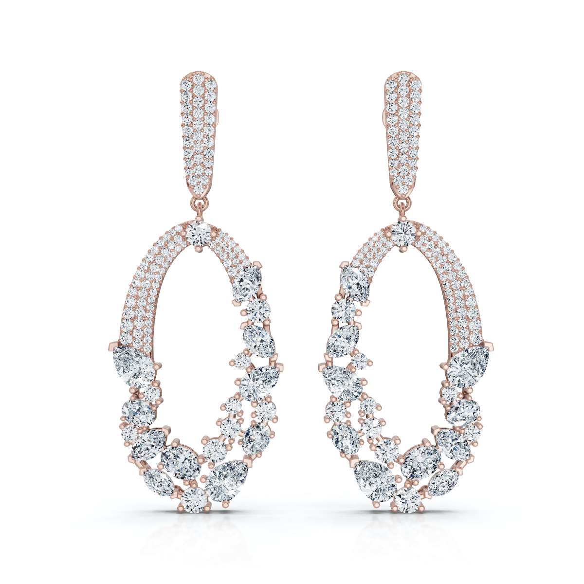 The Sovereign Asymmetric: 8.12 CTW Mixed-Cut Multi-Shape Oval Chandelier Earrings 14K-18K Gold/Platinum
