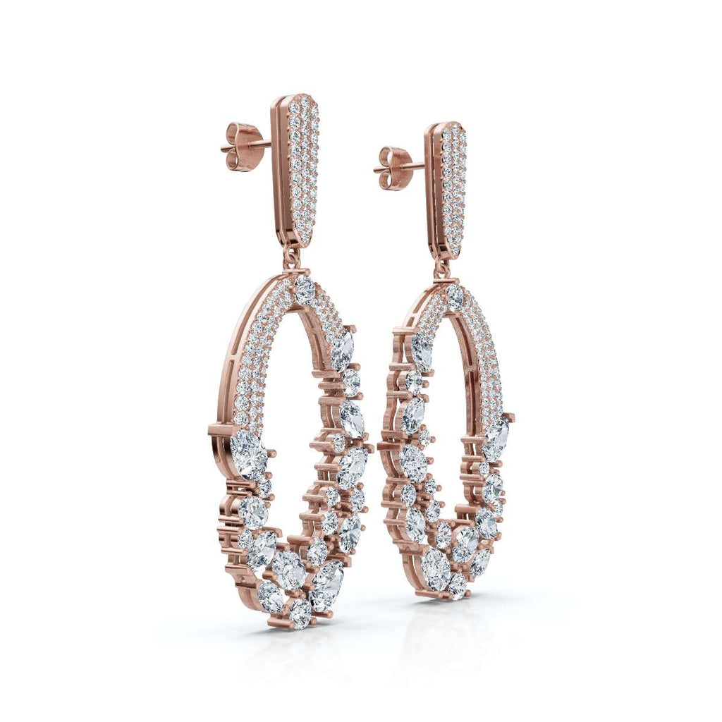 The Sovereign Asymmetric: 8.12 CTW Mixed-Cut Multi-Shape Oval Chandelier Earrings 14K-18K Gold/Platinum