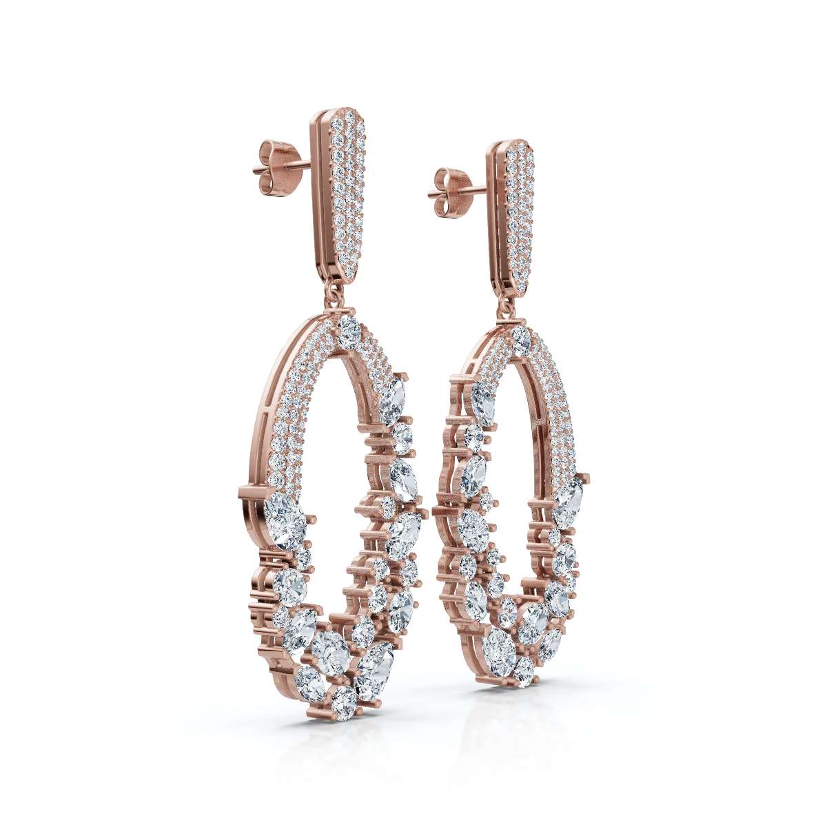 The Sovereign Asymmetric: 8.12 CTW Mixed-Cut Multi-Shape Oval Chandelier Earrings 14K-18K Gold/Platinum
