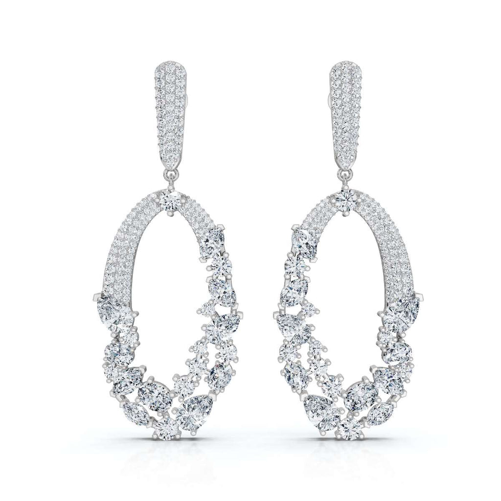 The Sovereign Asymmetric: 8.12 CTW Mixed-Cut Multi-Shape Oval Chandelier Earrings 14K-18K Gold/Platinum