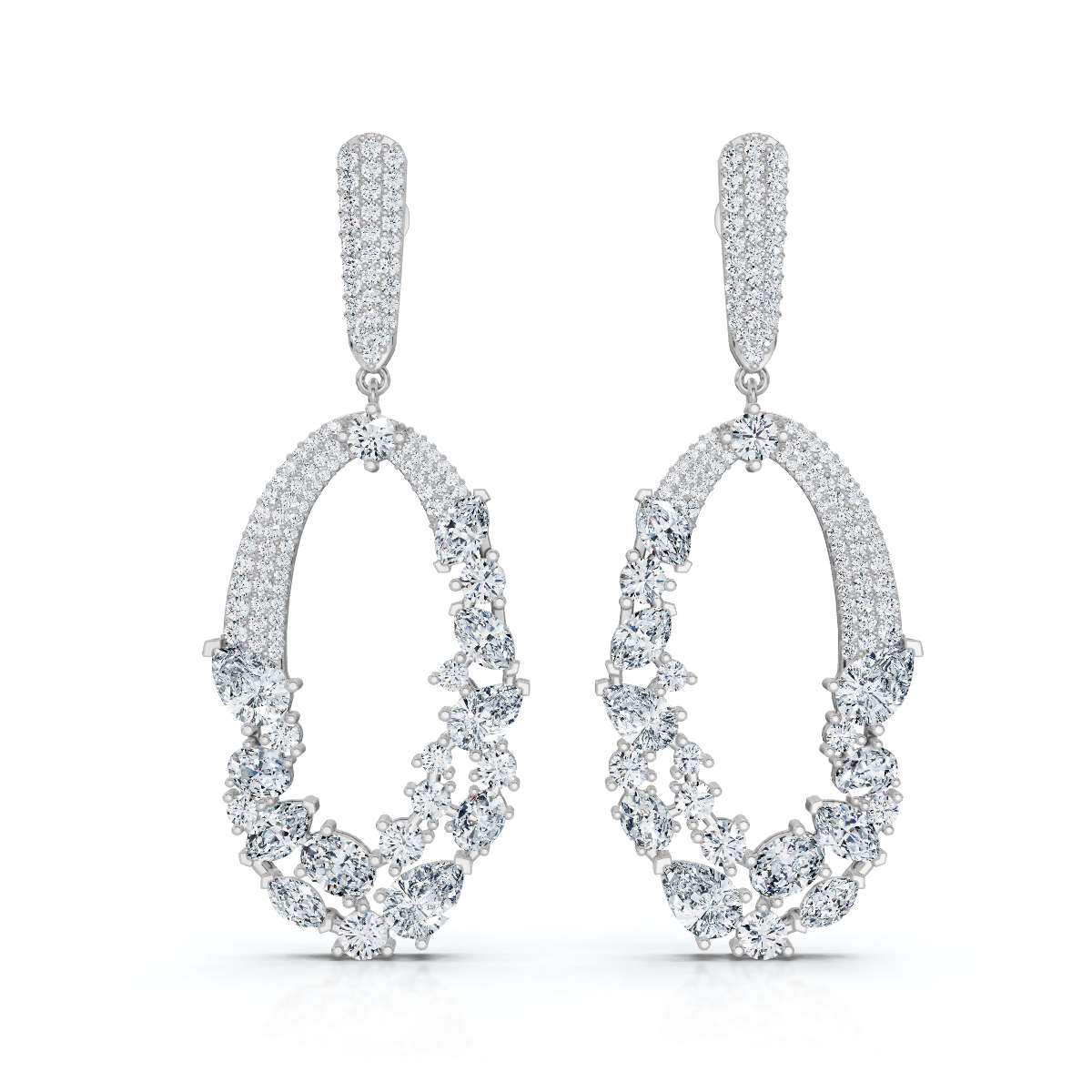 The Sovereign Asymmetric: 8.12 CTW Mixed-Cut Multi-Shape Oval Chandelier Earrings 14K-18K Gold/Platinum