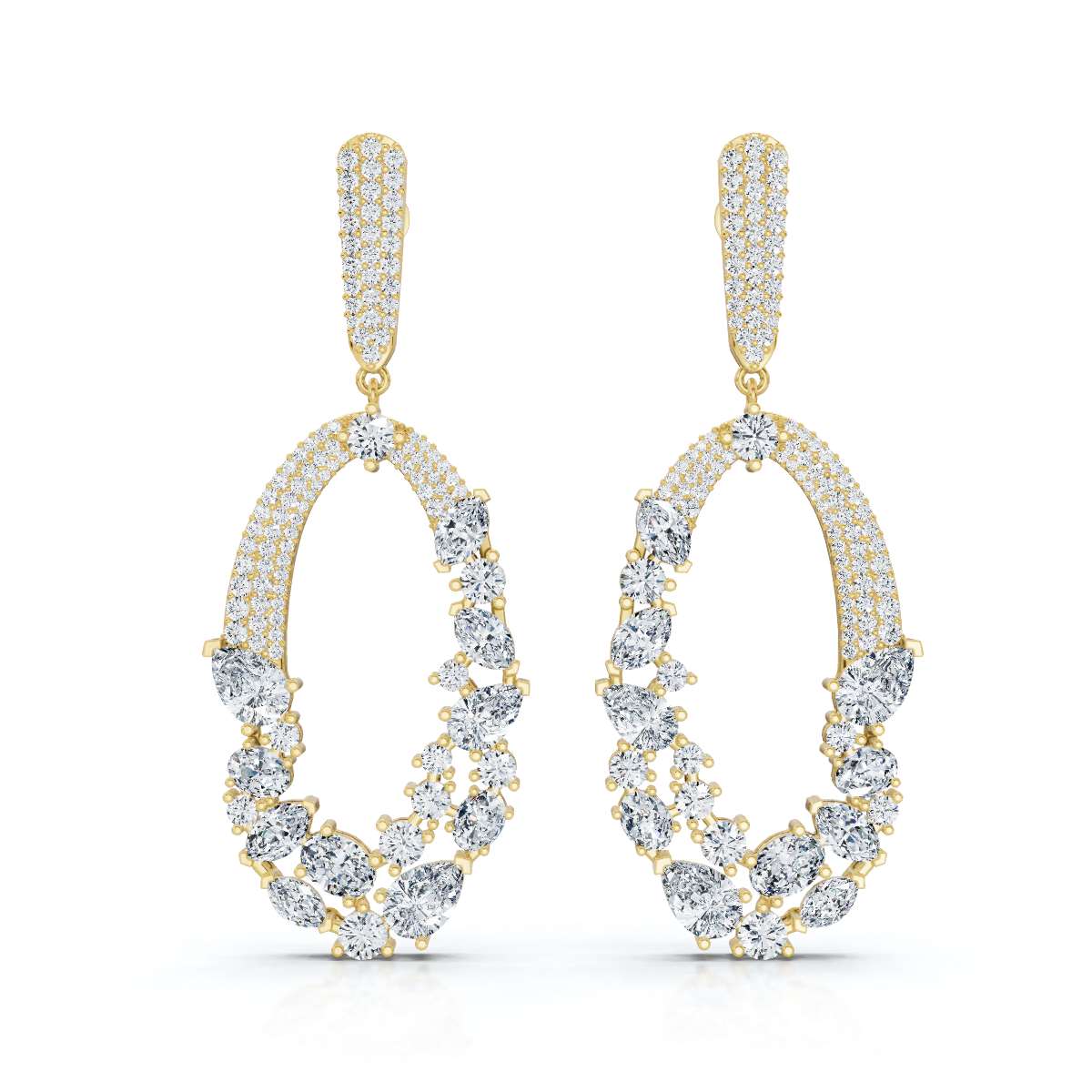 The Sovereign Asymmetric: 8.12 CTW Mixed-Cut Multi-Shape Oval Chandelier Earrings 14K-18K Gold/Platinum