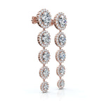 The Sovereign Cascade: 11.77 CTW Graduated Round Brilliant Halo Drop Earrings 14K-18K Gold/Platinum