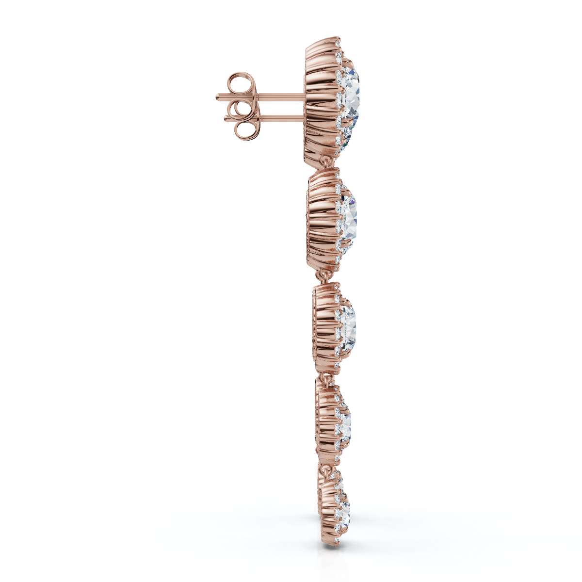 The Sovereign Cascade: 11.77 CTW Graduated Round Brilliant Halo Drop Earrings 14K-18K Gold/Platinum