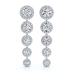 The Sovereign Cascade: 11.77 CTW Graduated Round Brilliant Halo Drop Earrings 14K-18K Gold/Platinum