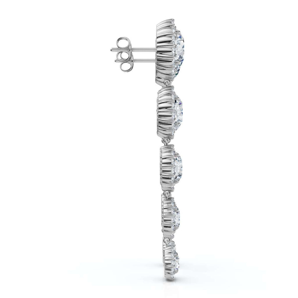 The Sovereign Cascade: 11.77 CTW Graduated Round Brilliant Halo Drop Earrings 14K-18K Gold/Platinum