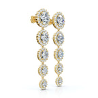 The Sovereign Cascade: 11.77 CTW Graduated Round Brilliant Halo Drop Earrings 14K-18K Gold/Platinum