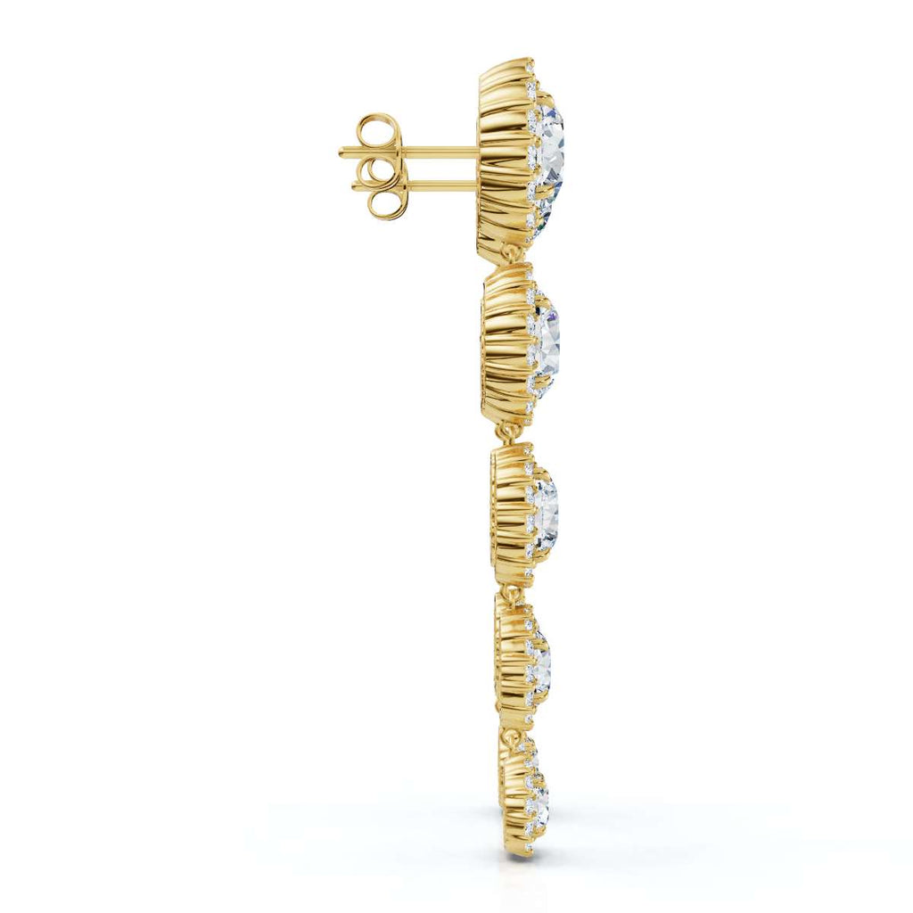 The Sovereign Cascade: 11.77 CTW Graduated Round Brilliant Halo Drop Earrings 14K-18K Gold/Platinum