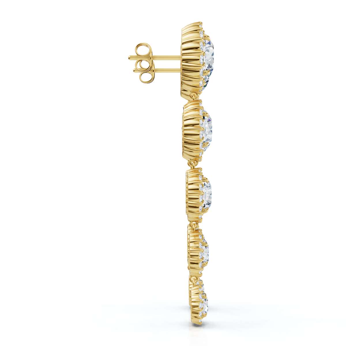 The Sovereign Cascade: 11.77 CTW Graduated Round Brilliant Halo Drop Earrings 14K-18K Gold/Platinum