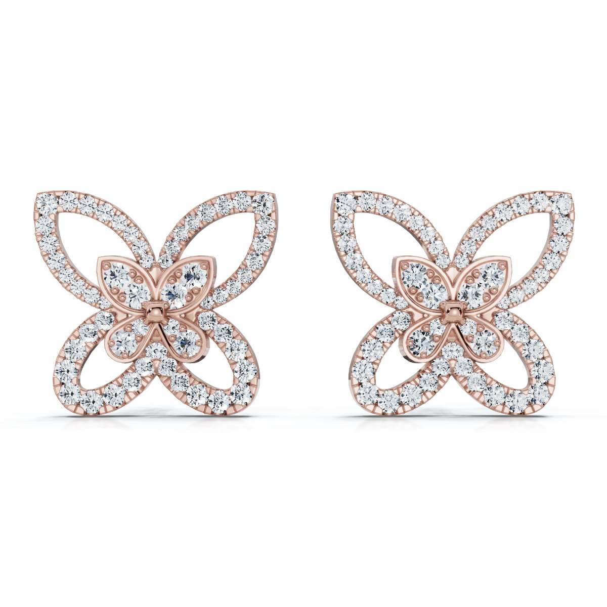 The Mariposa Silhouette: 1.06 CTW Layered Diamond Butterfly Statement Stud Earrings Gold/Platinum