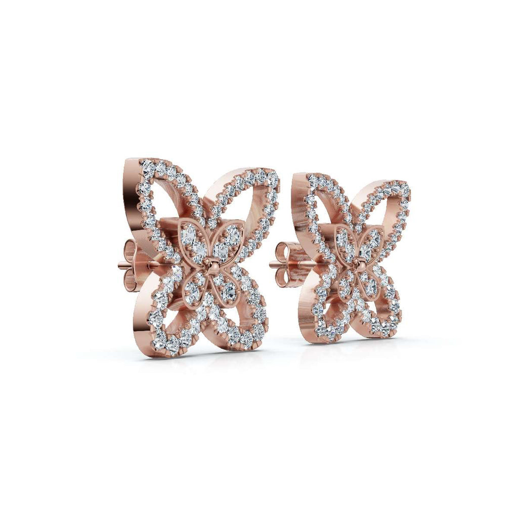 The Mariposa Silhouette: 1.06 CTW Layered Diamond Butterfly Statement Stud Earrings Gold/Platinum