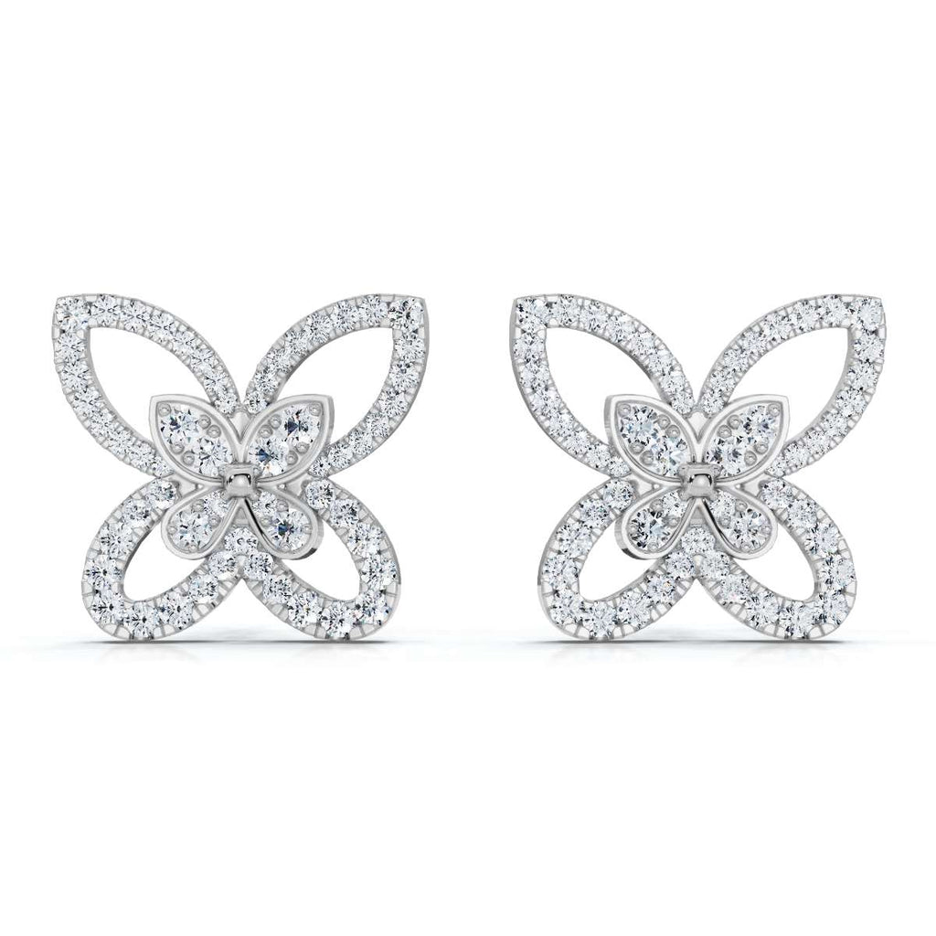 The Mariposa Silhouette: 1.06 CTW Layered Diamond Butterfly Statement Stud Earrings Gold/Platinum