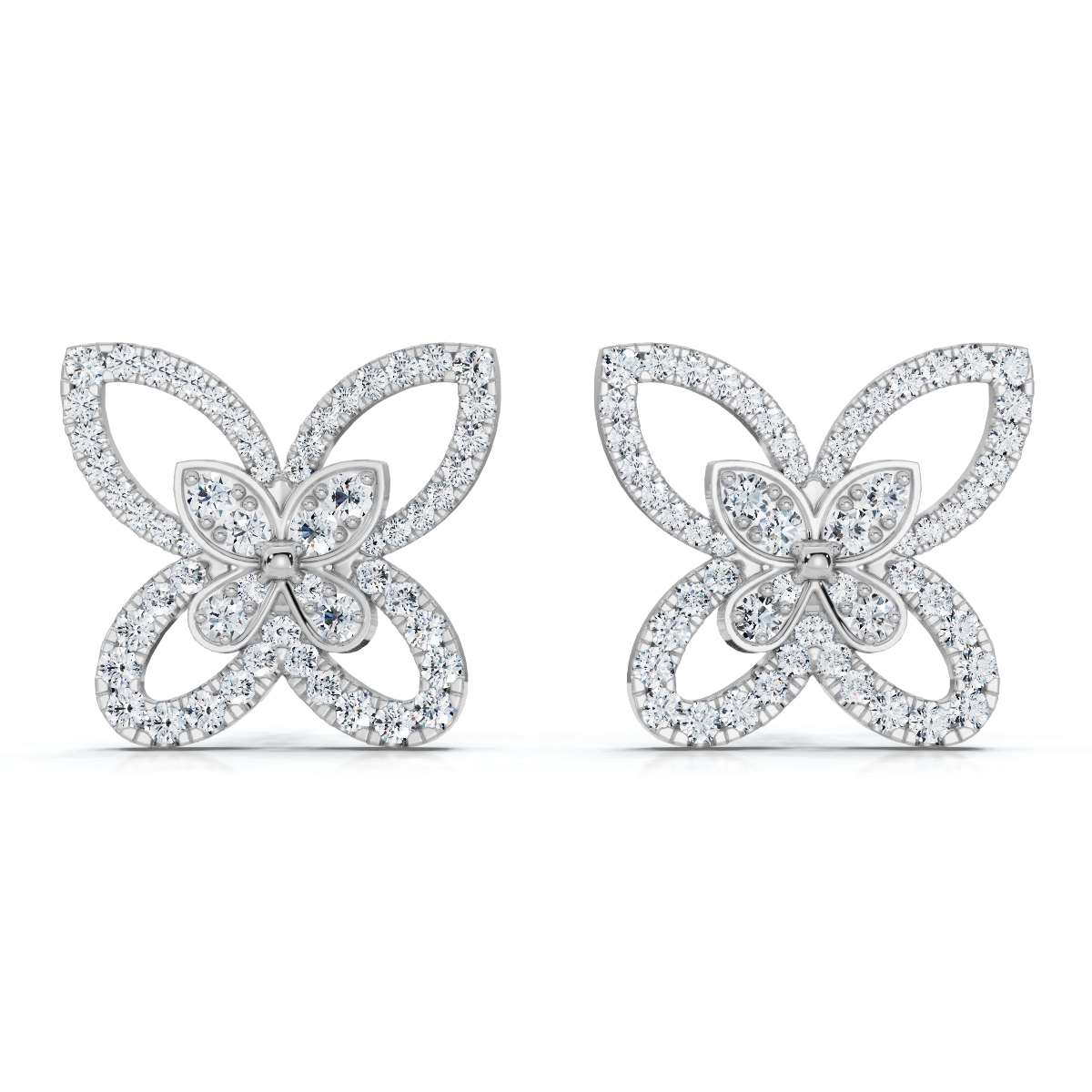 The Mariposa Silhouette: 1.06 CTW Layered Diamond Butterfly Statement Stud Earrings Gold/Platinum