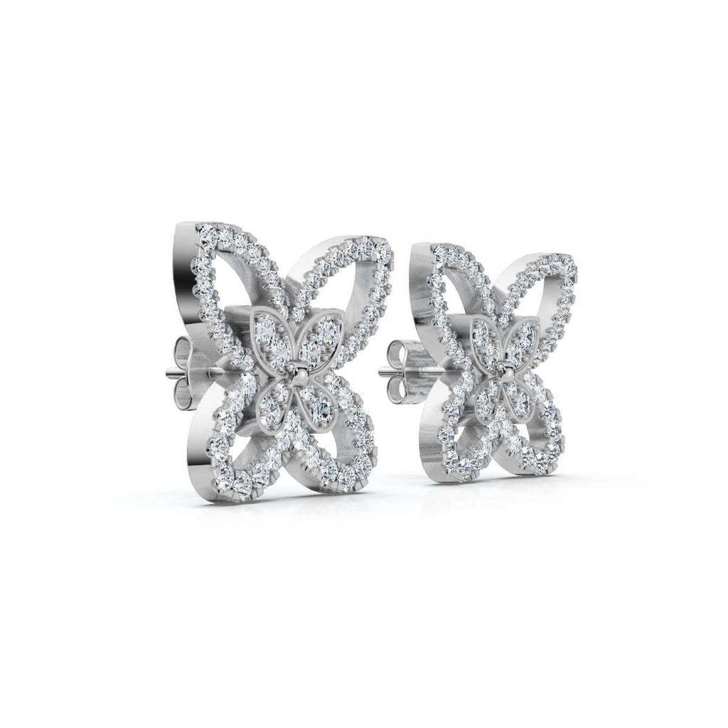 The Mariposa Silhouette: 1.06 CTW Layered Diamond Butterfly Statement Stud Earrings Gold/Platinum