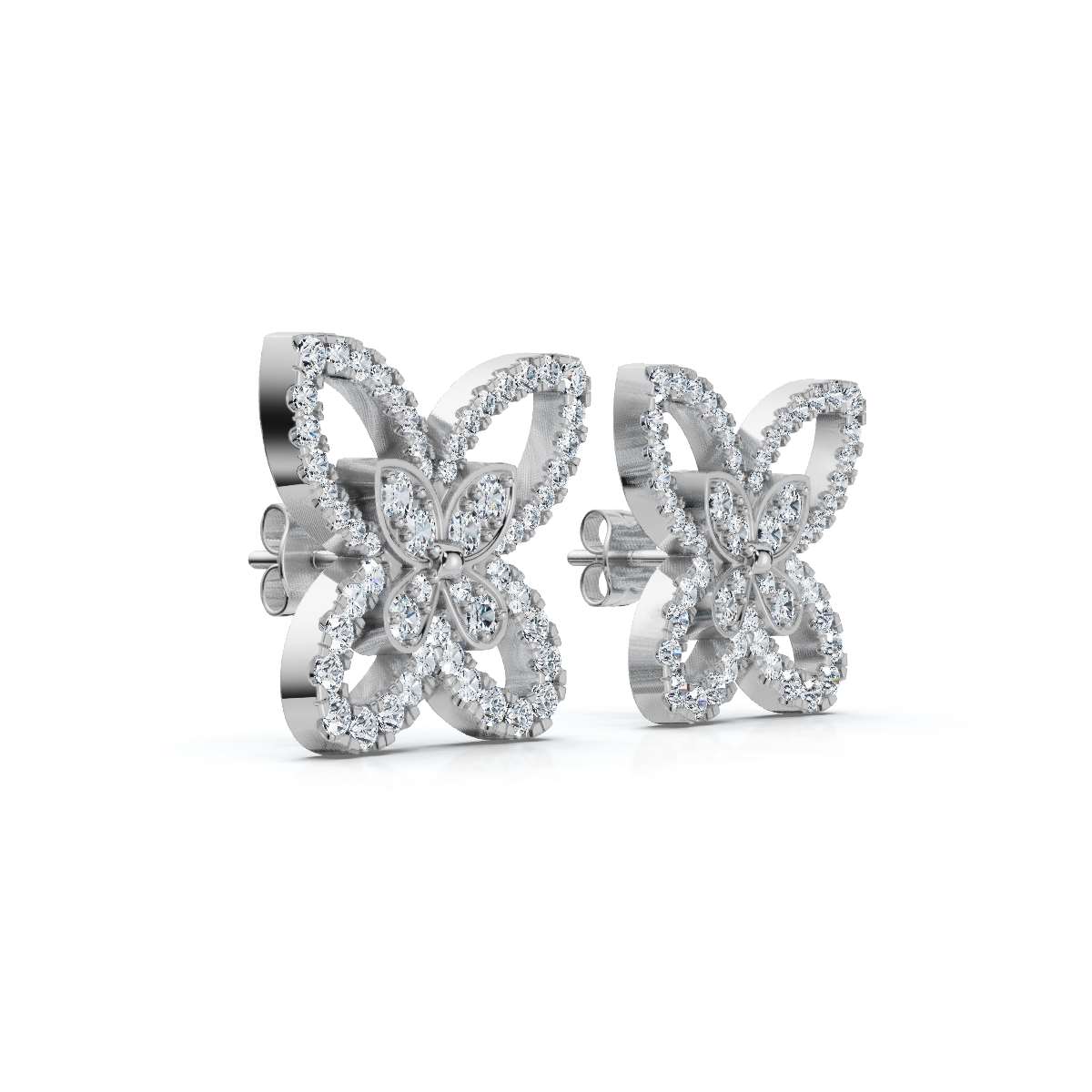 The Mariposa Silhouette: 1.06 CTW Layered Diamond Butterfly Statement Stud Earrings Gold/Platinum