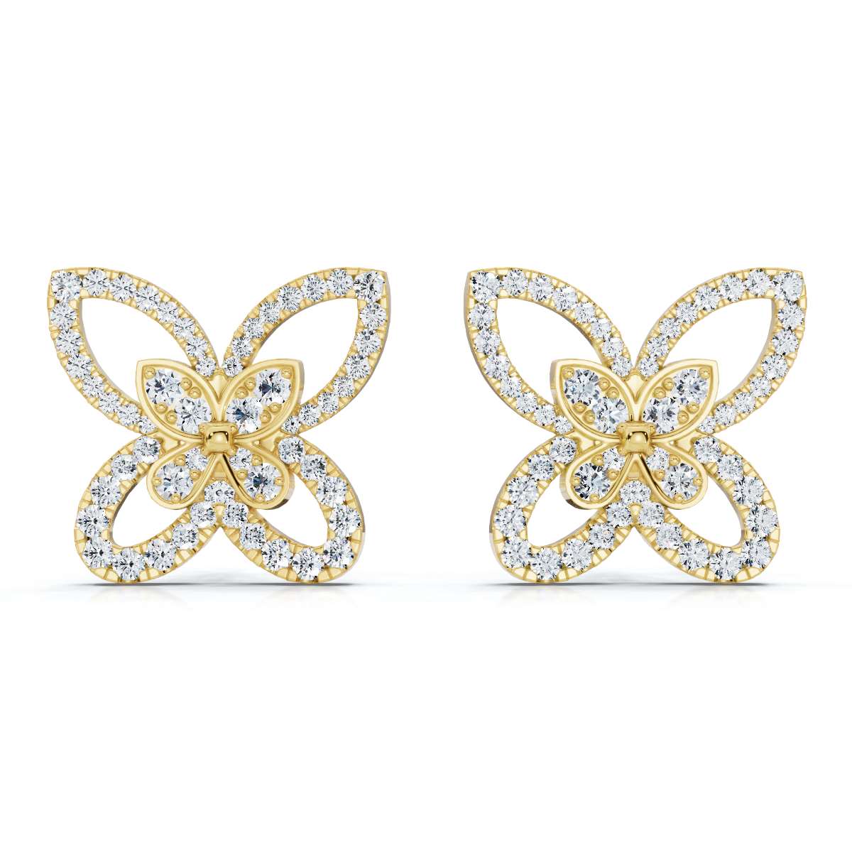 The Mariposa Silhouette: 1.06 CTW Layered Diamond Butterfly Statement Stud Earrings Gold/Platinum