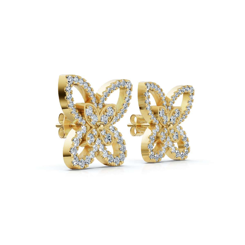 The Mariposa Silhouette: 1.06 CTW Layered Diamond Butterfly Statement Stud Earrings Gold/Platinum