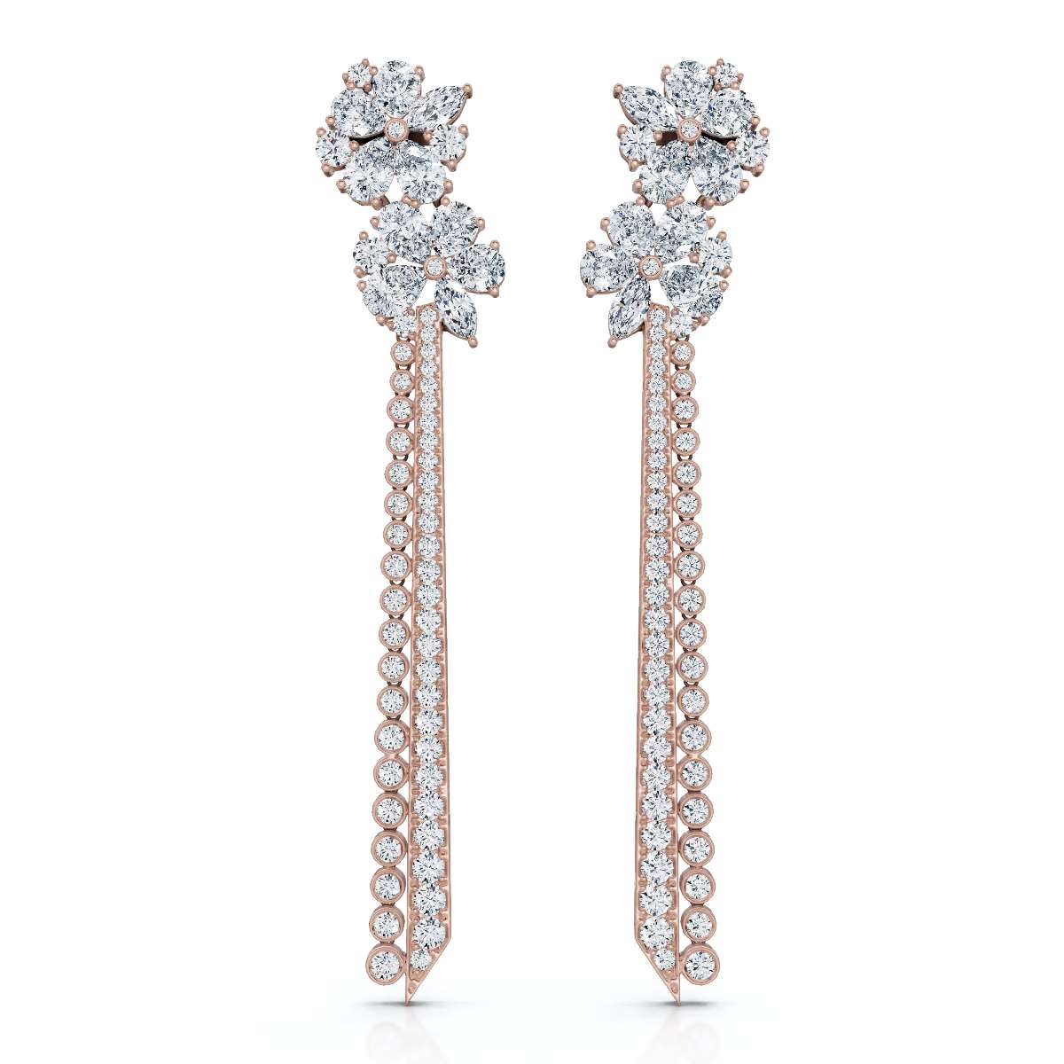 The Blossom Stiletto Max: 8.42 CTW Multi-Shape Floral Tassel Drop Earrings 14K-18K Gold/Platinum