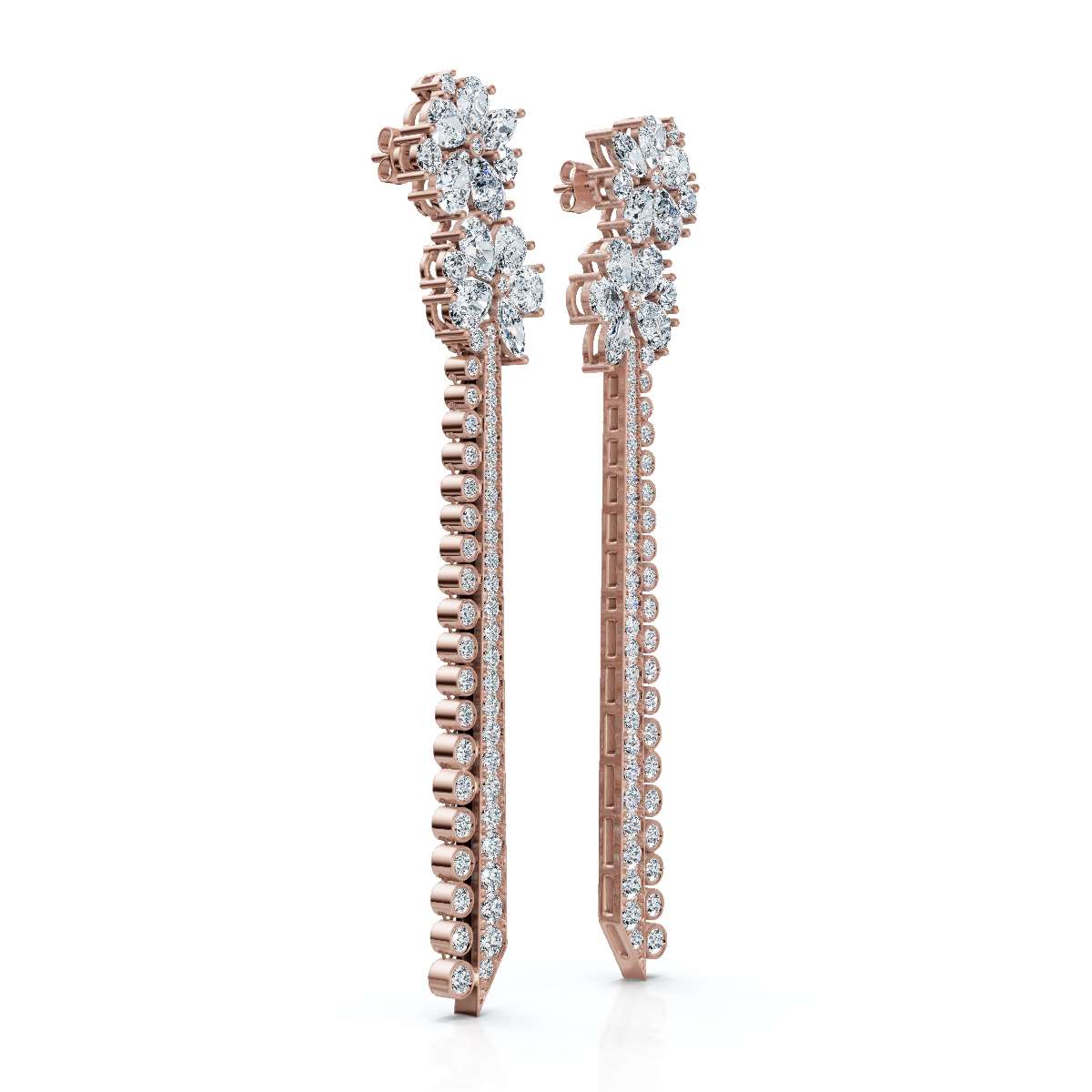 The Blossom Stiletto Max: 8.42 CTW Multi-Shape Floral Tassel Drop Earrings 14K-18K Gold/Platinum