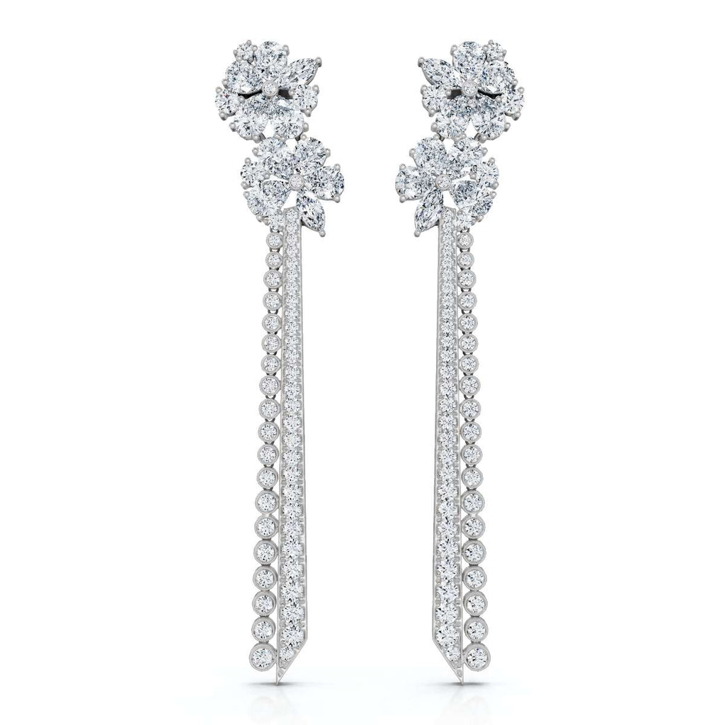 The Blossom Stiletto Max: 8.42 CTW Multi-Shape Floral Tassel Drop Earrings 14K-18K Gold/Platinum