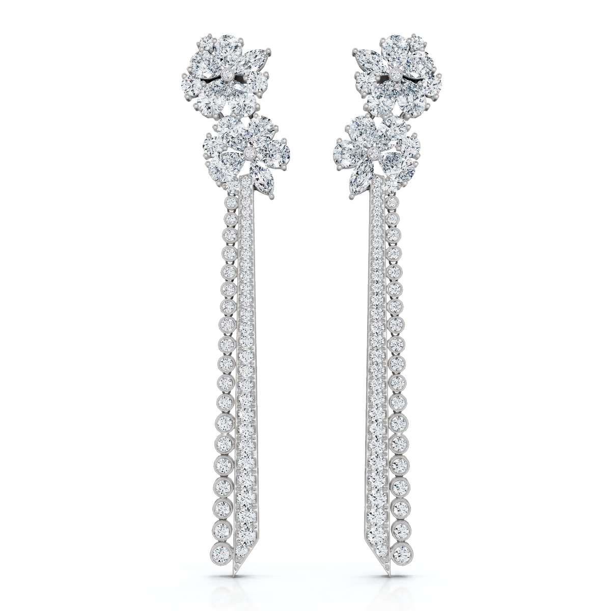 The Blossom Stiletto Max: 8.42 CTW Multi-Shape Floral Tassel Drop Earrings 14K-18K Gold/Platinum