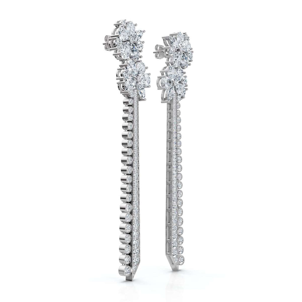 The Blossom Stiletto Max: 8.42 CTW Multi-Shape Floral Tassel Drop Earrings 14K-18K Gold/Platinum