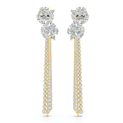 The Blossom Stiletto Max: 8.42 CTW Multi-Shape Floral Tassel Drop Earrings 14K-18K Gold/Platinum