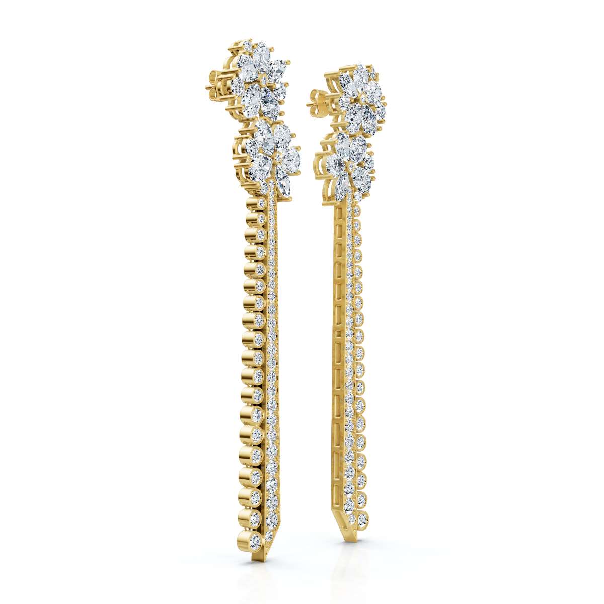 The Blossom Stiletto Max: 8.42 CTW Multi-Shape Floral Tassel Drop Earrings 14K-18K Gold/Platinum