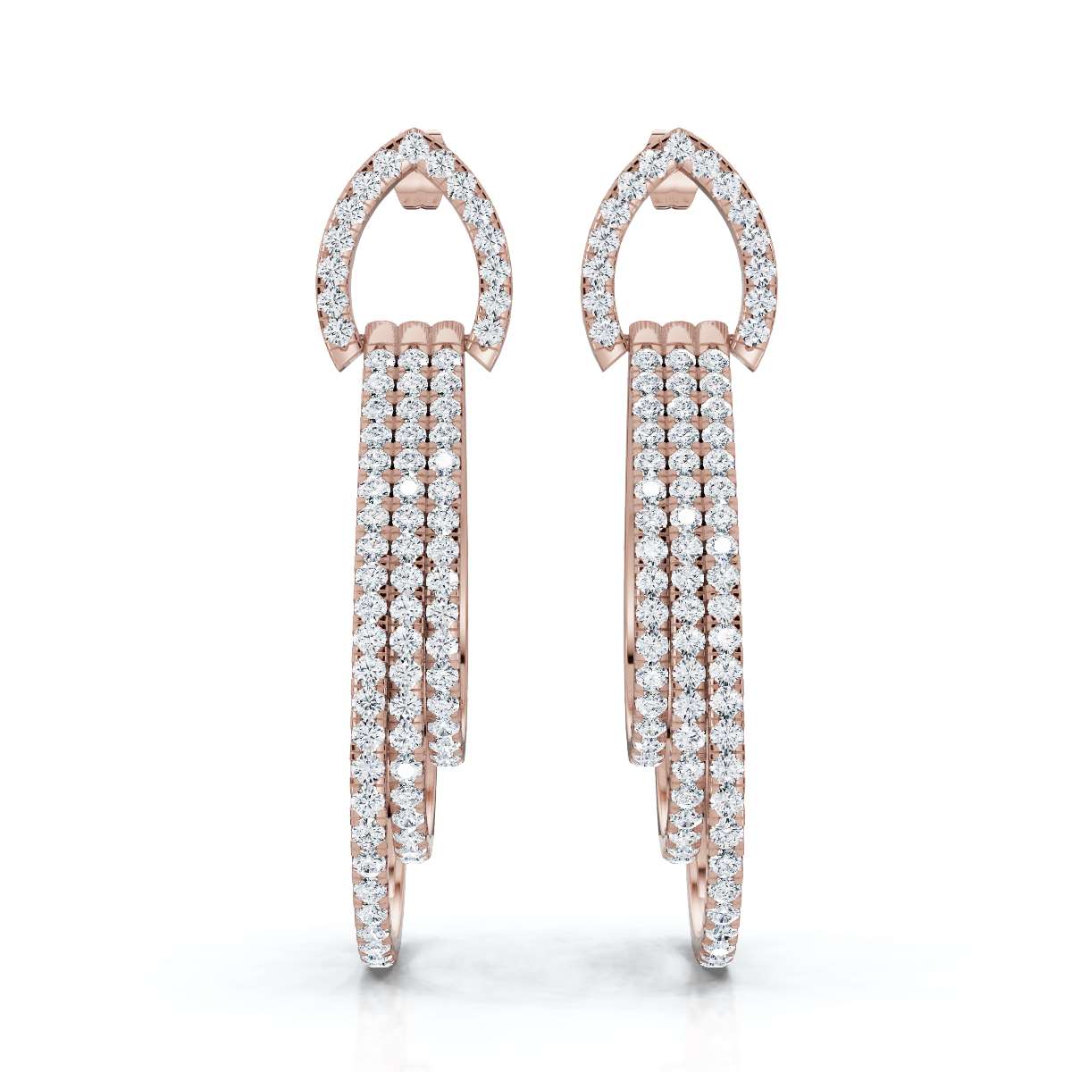 The Sovereign Cascade: 2.65 CTW Triple-Nested Teardrop Drop Earrings 14-18K Gold/Platinum