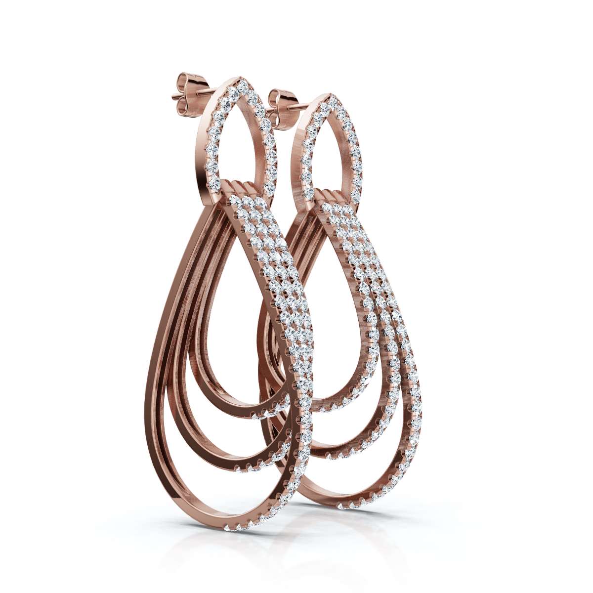 The Sovereign Cascade: 2.65 CTW Triple-Nested Teardrop Drop Earrings 14-18K Gold/Platinum