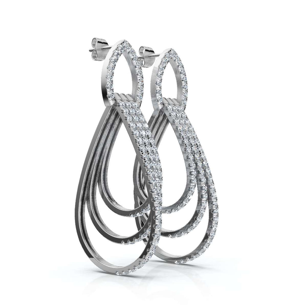 The Sovereign Cascade: 2.65 CTW Triple-Nested Teardrop Drop Earrings 14-18K Gold/Platinum