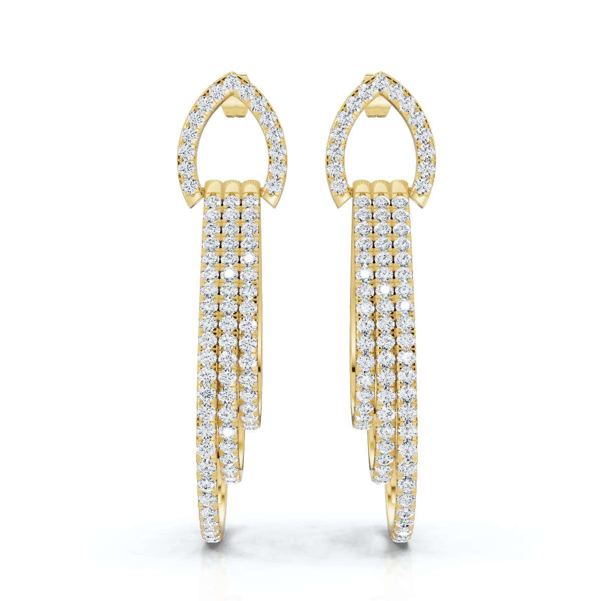 The Sovereign Cascade: 2.65 CTW Triple-Nested Teardrop Drop Earrings 14-18K Gold/Platinum