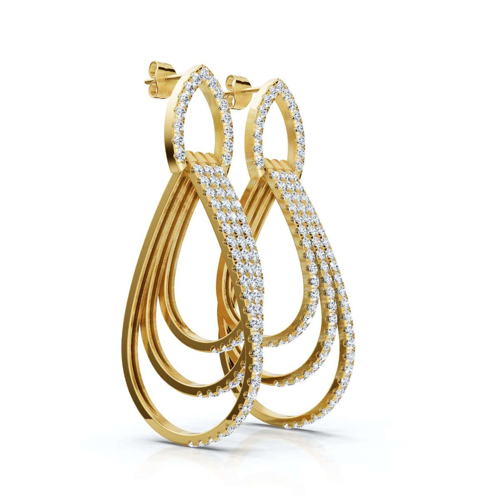 The Sovereign Cascade: 2.65 CTW Triple-Nested Teardrop Drop Earrings 14-18K Gold/Platinum