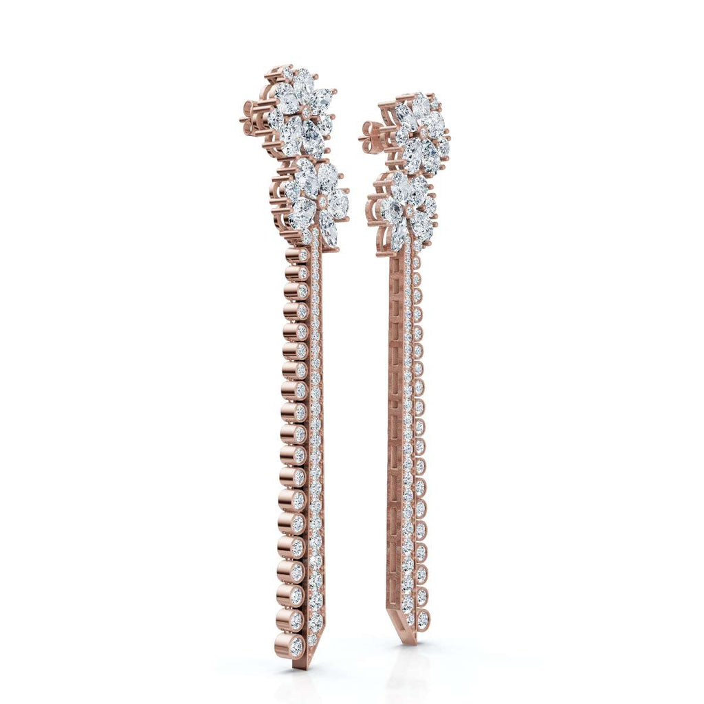 The Blossom Stiletto: 6.64 CTW Multi-Shape Floral Tassel Drop Earrings 14K-18K Gold/Platinum