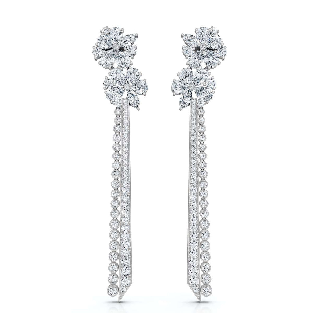 The Blossom Stiletto: 6.64 CTW Multi-Shape Floral Tassel Drop Earrings 14K-18K Gold/Platinum