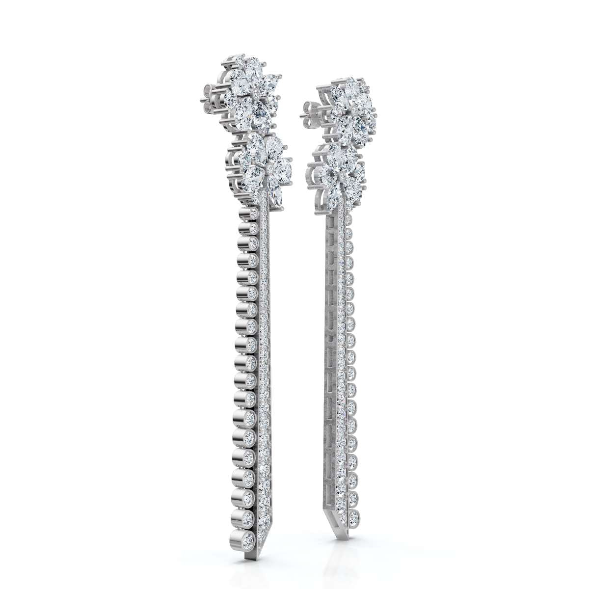 The Blossom Stiletto: 6.64 CTW Multi-Shape Floral Tassel Drop Earrings 14K-18K Gold/Platinum