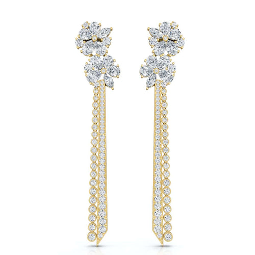 The Blossom Stiletto: 6.64 CTW Multi-Shape Floral Tassel Drop Earrings 14K-18K Gold/Platinum