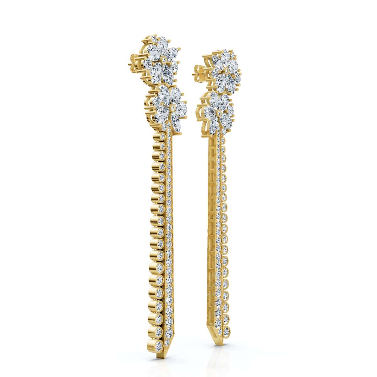 The Blossom Stiletto: 6.64 CTW Multi-Shape Floral Tassel Drop Earrings 14K-18K Gold/Platinum