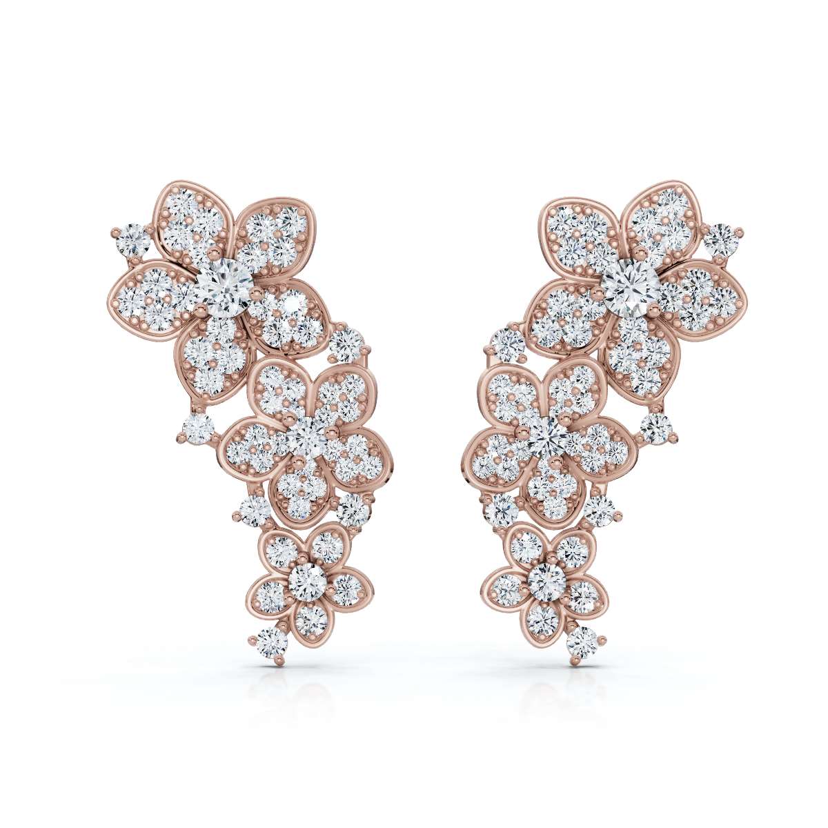 The Blossom Cascade: 3.30 CTW Lab-Grown Diamond Floral Crawler Studs 14K-18K Gold/Platinum