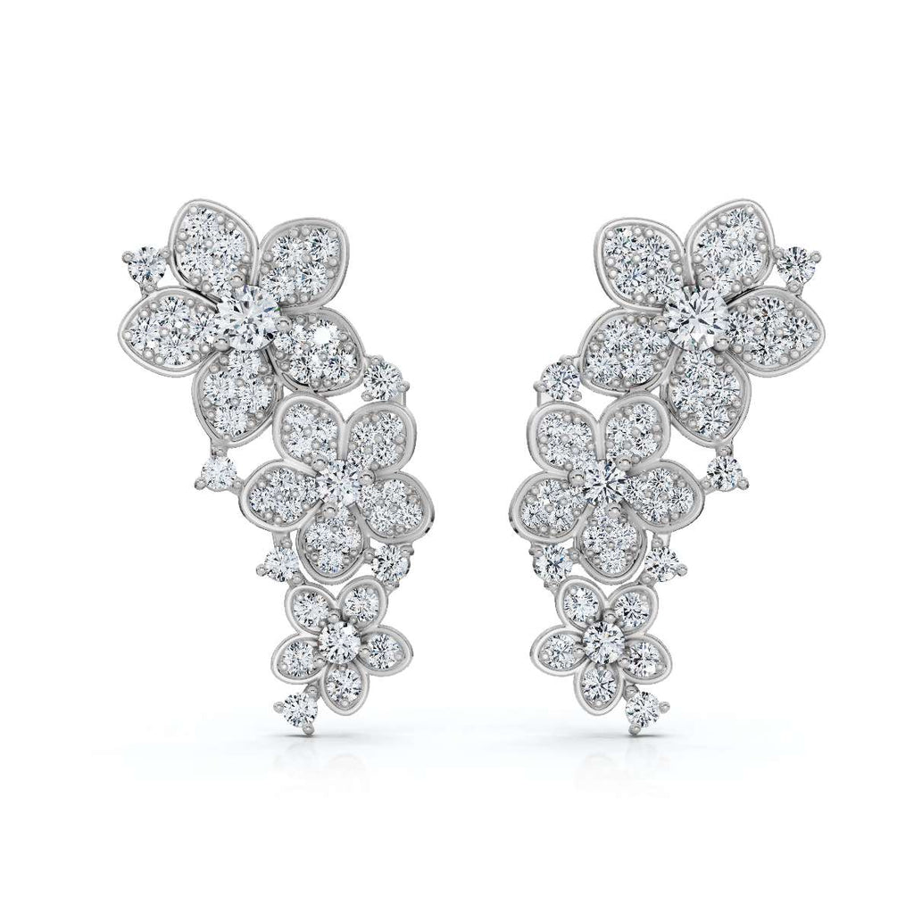 The Blossom Cascade: 3.30 CTW Lab-Grown Diamond Floral Crawler Studs 14K-18K Gold/Platinum