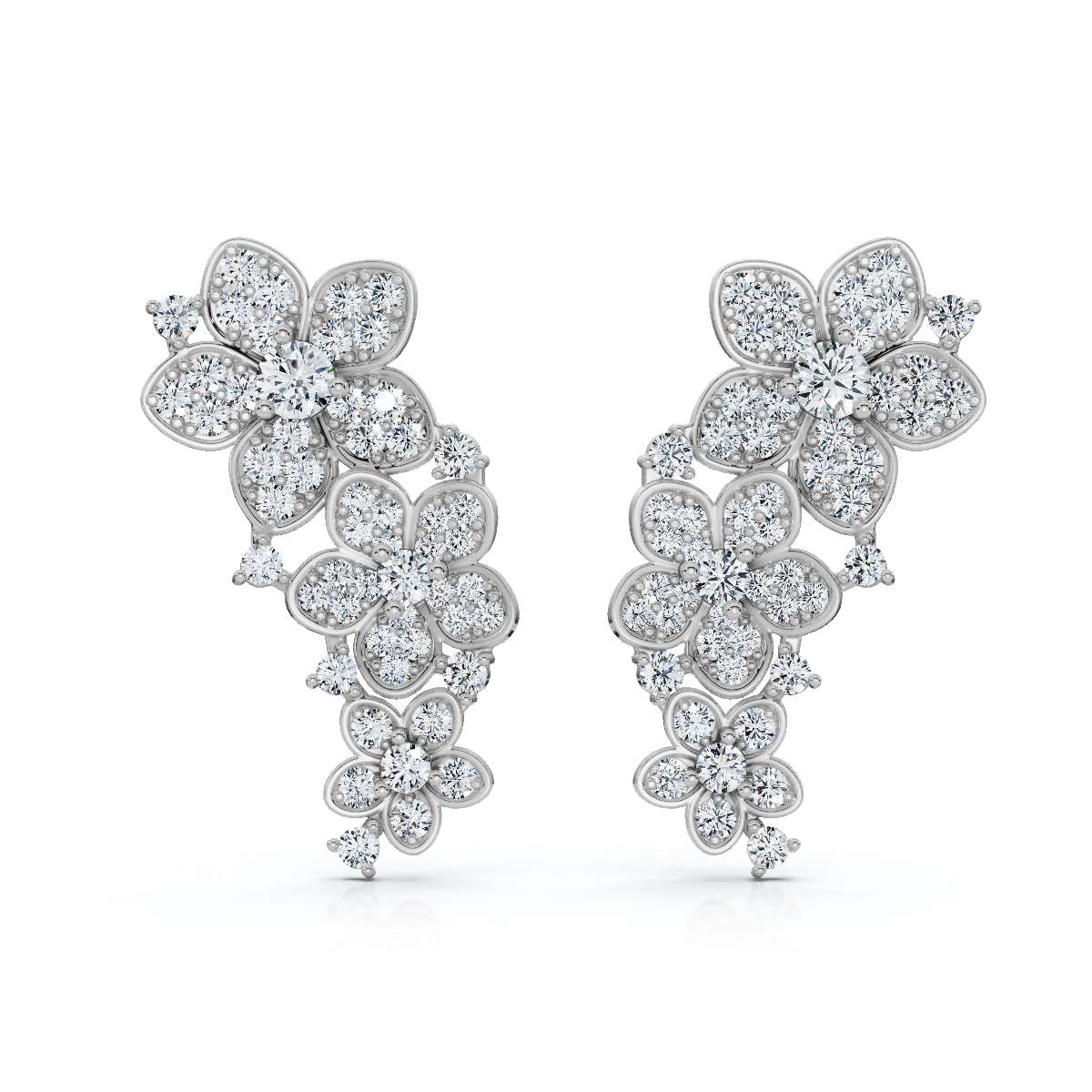 The Blossom Cascade: 3.30 CTW Lab-Grown Diamond Floral Crawler Studs 14K-18K Gold/Platinum