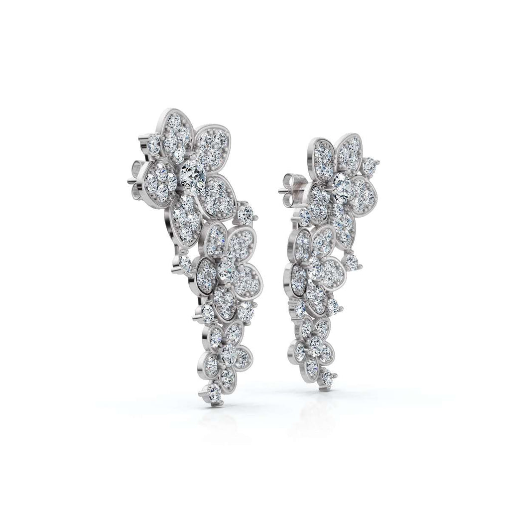 The Blossom Cascade: 3.30 CTW Lab-Grown Diamond Floral Crawler Studs 14K-18K Gold/Platinum