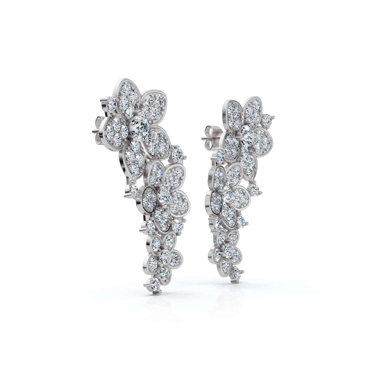 The Blossom Cascade: 3.30 CTW Lab-Grown Diamond Floral Crawler Studs 14K-18K Gold/Platinum