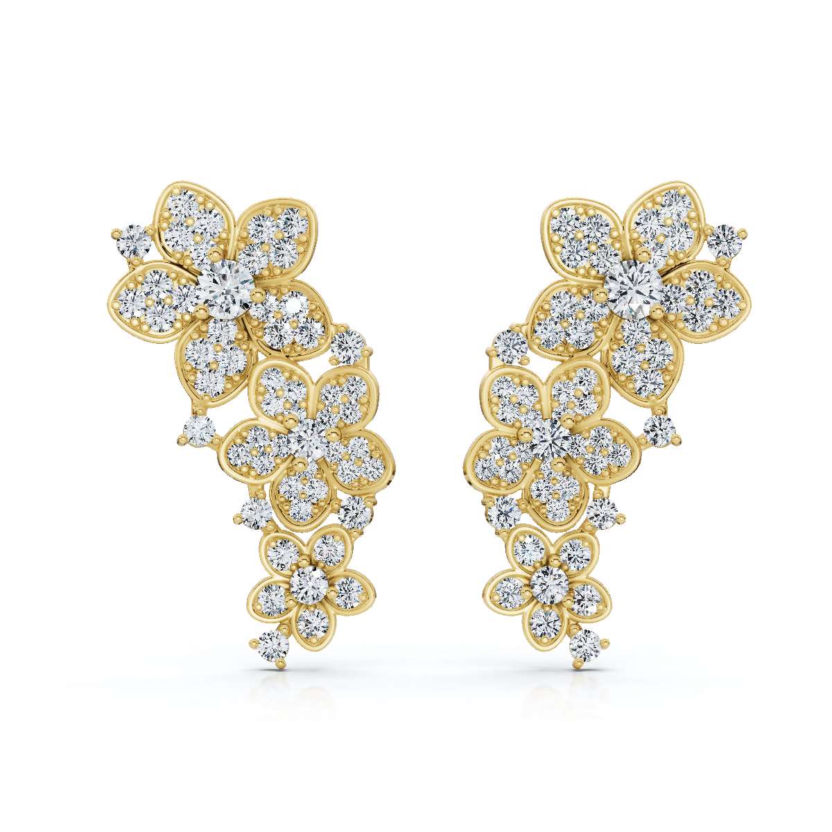 The Blossom Cascade: 3.30 CTW Lab-Grown Diamond Floral Crawler Studs 14K-18K Gold/Platinum