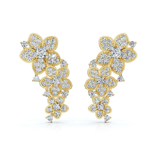 The Blossom Cascade: 3.30 CTW Lab-Grown Diamond Floral Crawler Studs 14K-18K Gold/Platinum