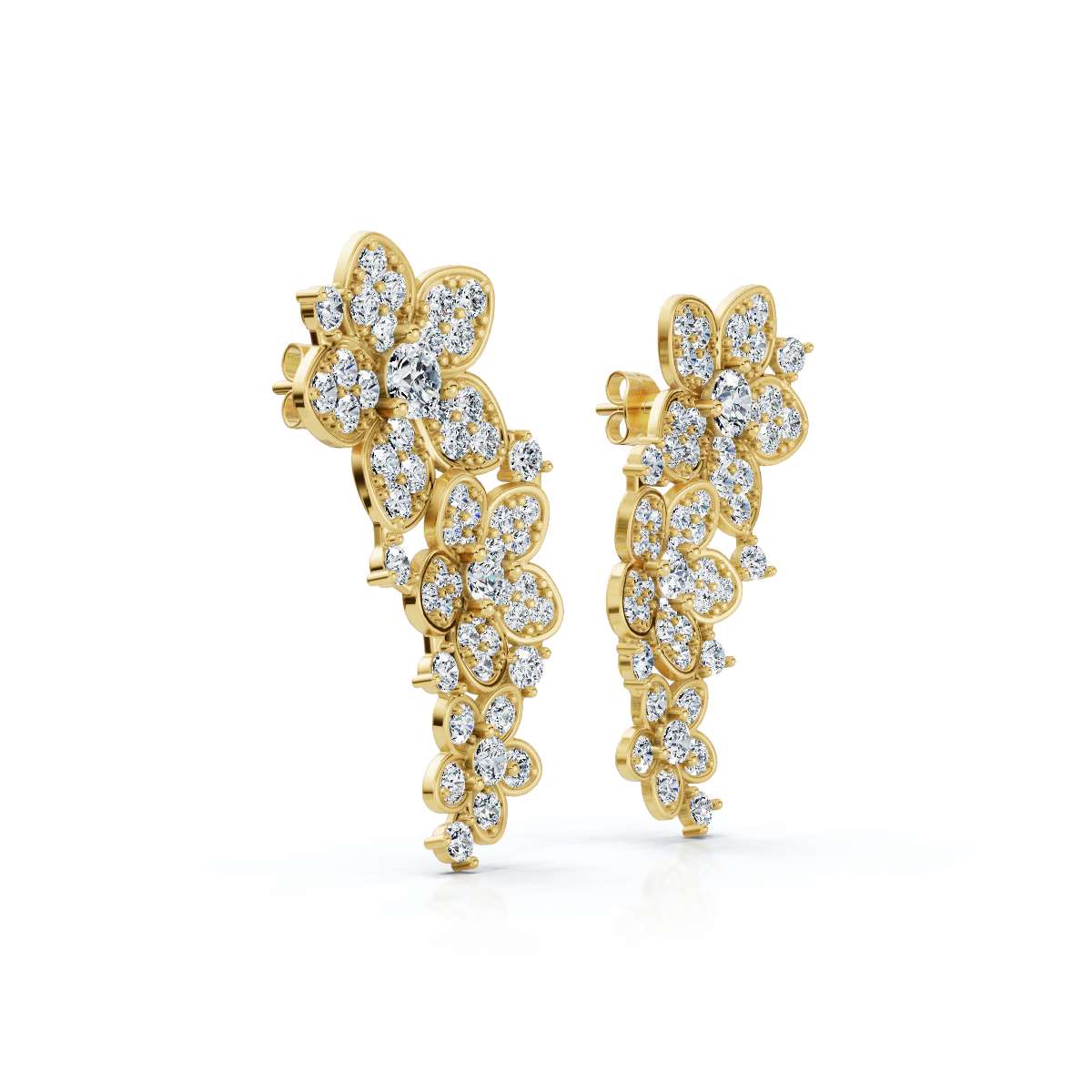 The Blossom Cascade: 3.30 CTW Lab-Grown Diamond Floral Crawler Studs 14K-18K Gold/Platinum