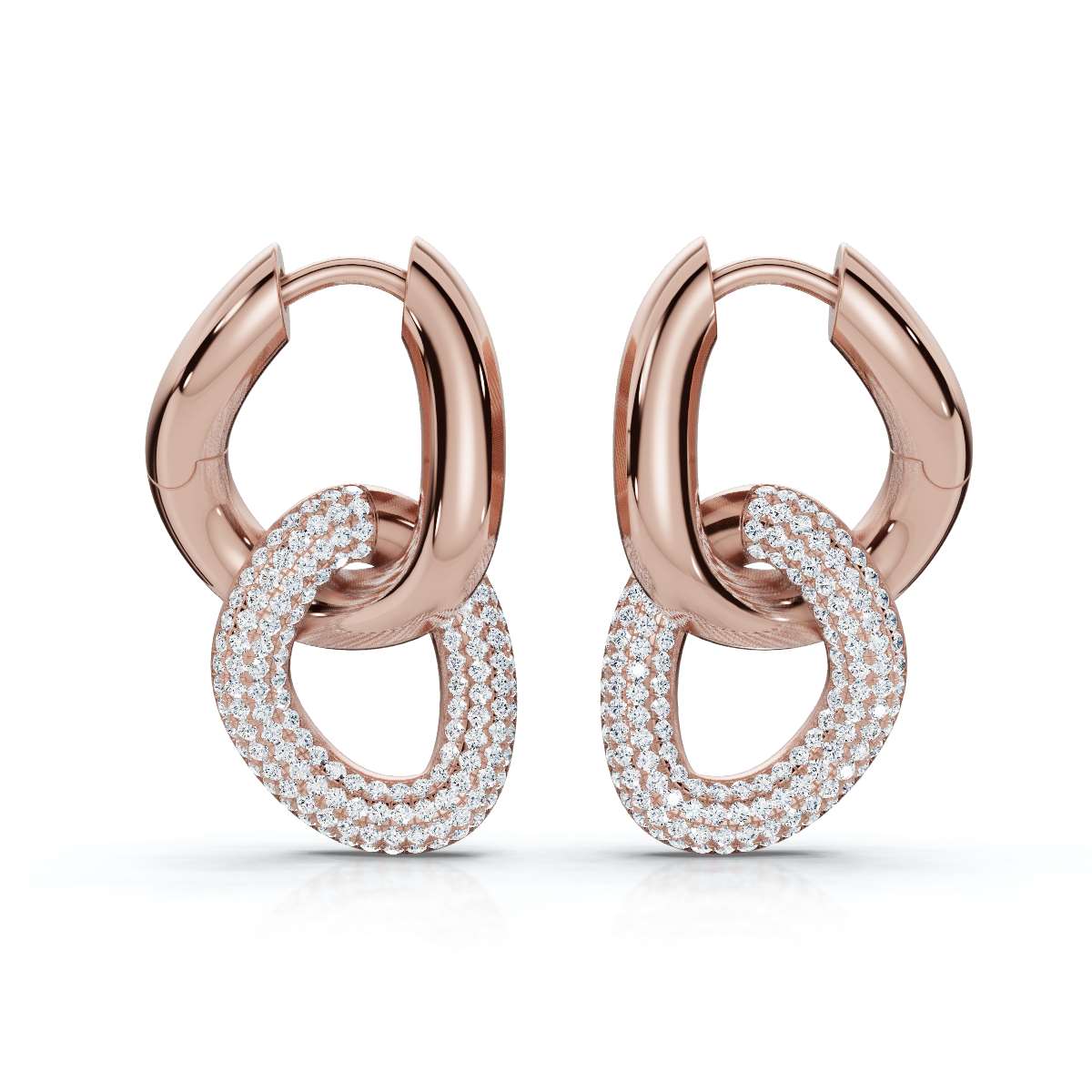 The Sovereign Interlock: 1.26 CTW Sculptural Pavé Link Huggie Drop Earrings 14K-18K Gold/Platinum